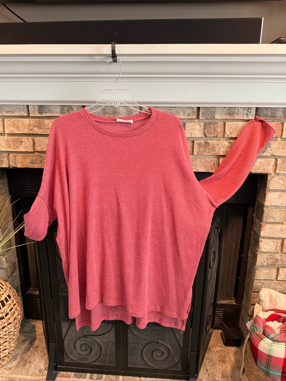 Zenana rib drop shoulder top in rose, XL, EUC